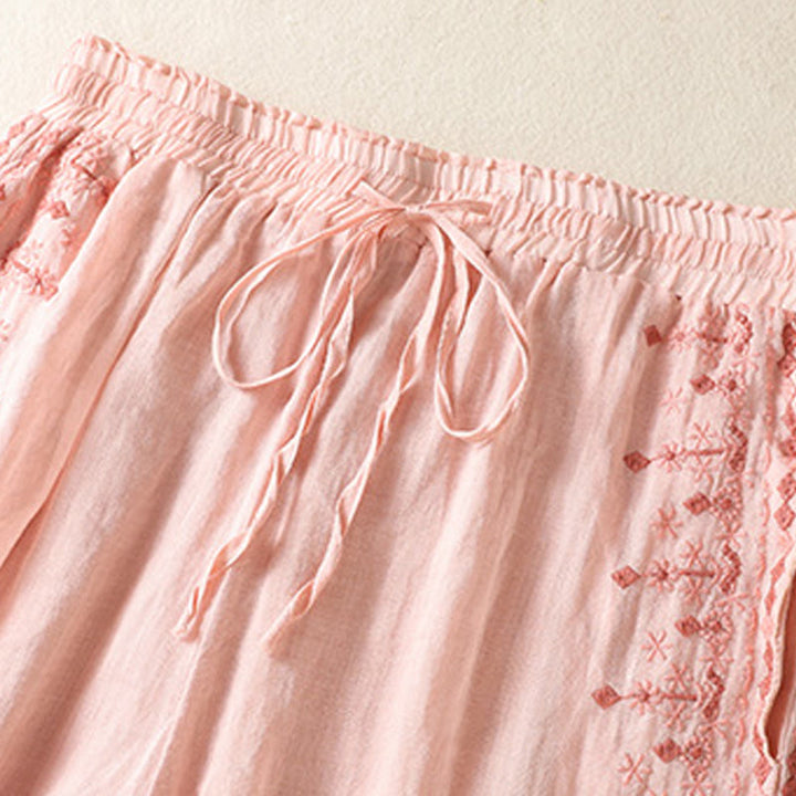 Buddha Stones Etniczne Haftowane Sznurek Bawełniany Len Damskie Spodnie Szerokie Nogawki Wysoki Stan Z Kieszeniami - image 9