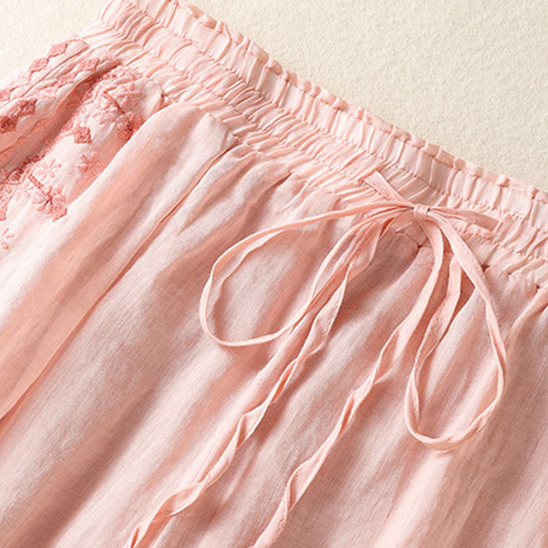 Buddha Stones Etniczne Haftowane Sznurek Bawełniany Len Damskie Spodnie Szerokie Nogawki Wysoki Stan Z Kieszeniami - image 8