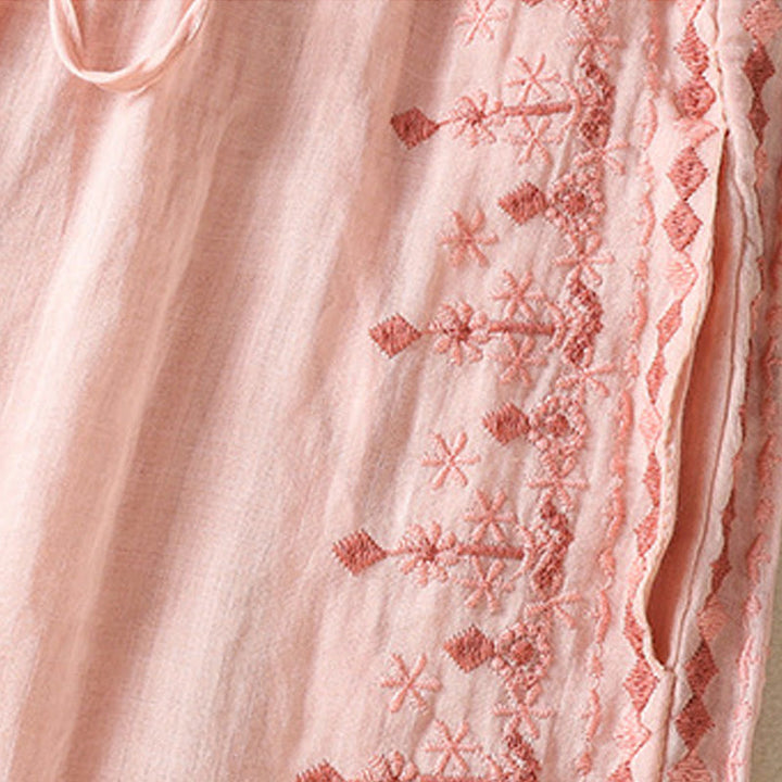 Buddha Stones Etniczne Haftowane Sznurek Bawełniany Len Damskie Spodnie Szerokie Nogawki Wysoki Stan Z Kieszeniami - image 11