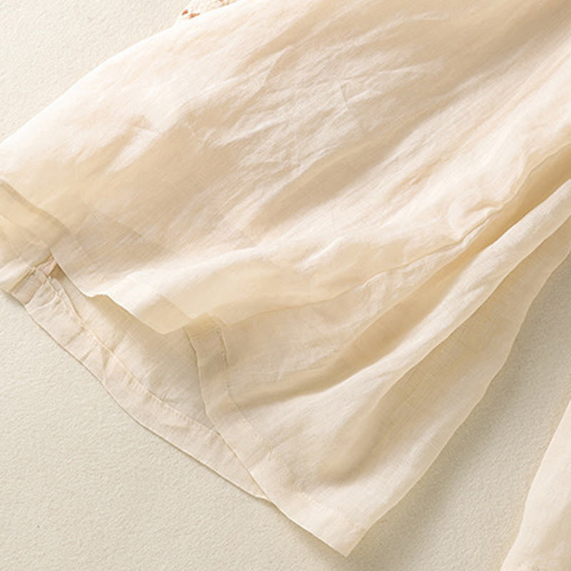 Buddha Stones Etniczne Haftowane Sznurek Bawełniany Len Damskie Spodnie Szerokie Nogawki Wysoki Stan Z Kieszeniami - image 5