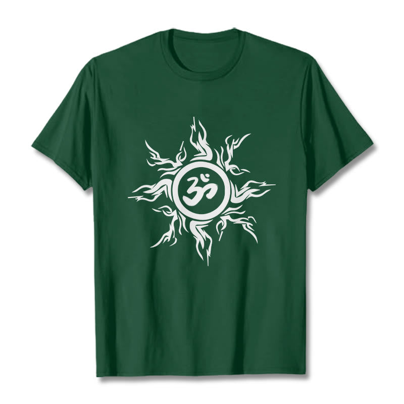Wzór słonecznych Buddha Stones otaczający symbol Om Wzór bawełniany T-shirt - ForestGreen - 2XL - image 10