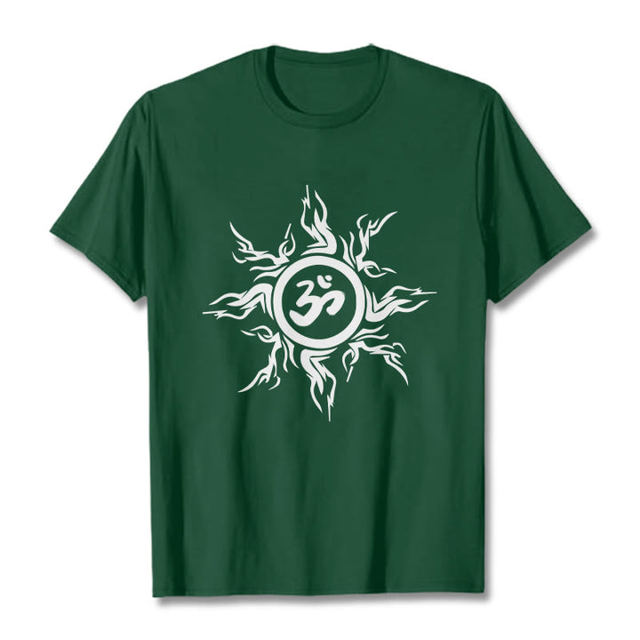 Wzór słonecznych Buddha Stones otaczający symbol Om Wzór bawełniany T-shirt - ForestGreen - 2XL - image 10