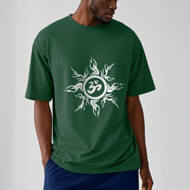Wzór słonecznych Buddha Stones otaczający symbol Om Wzór bawełniany T-shirt - image 12