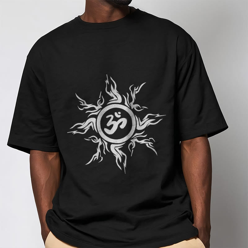 Wzór słonecznych Buddha Stones otaczający symbol Om Wzór bawełniany T-shirt - image 7