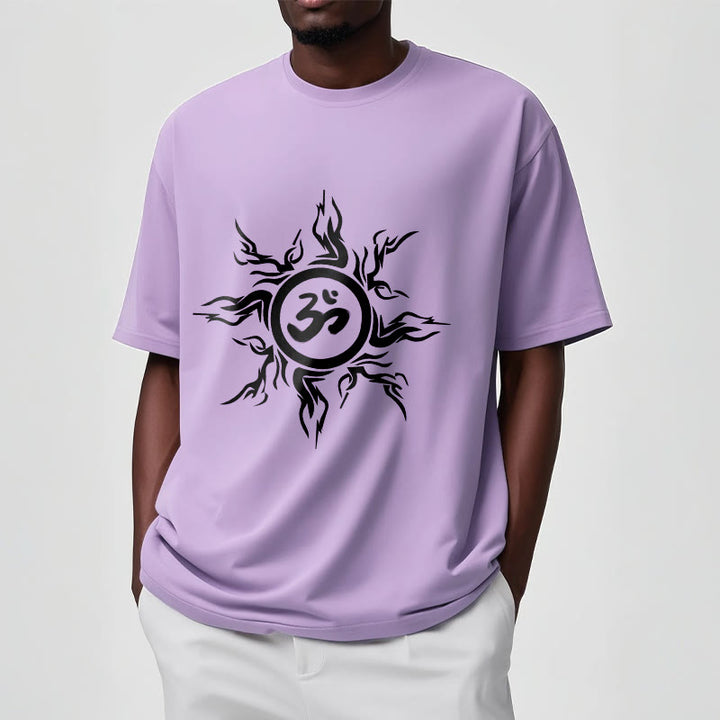 Wzór słonecznych Buddha Stones otaczający symbol Om Wzór bawełniany T-shirt - image 18