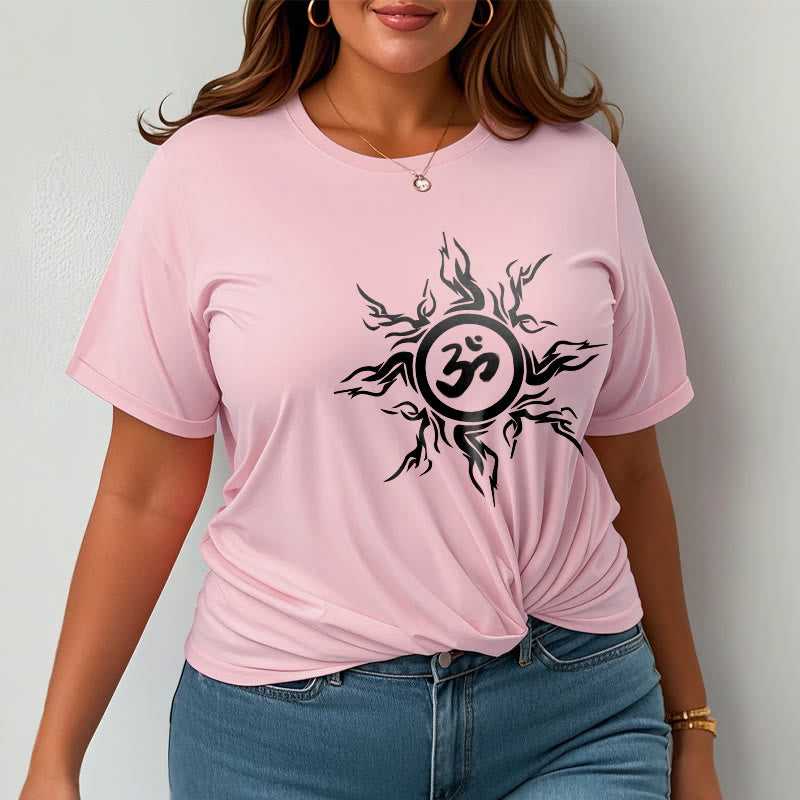 Wzór słonecznych Buddha Stones otaczający symbol Om Wzór bawełniany T-shirt - image 13