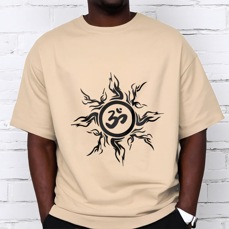 Wzór słonecznych Buddha Stones otaczający symbol Om Wzór bawełniany T-shirt - image 10