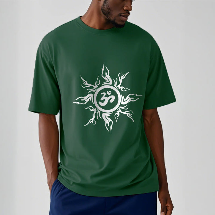 Wzór słonecznych Buddha Stones otaczający symbol Om Wzór bawełniany T-shirt - image 11