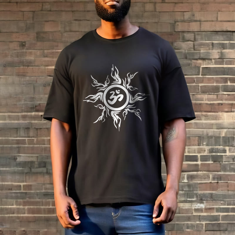 Wzór słonecznych Buddha Stones otaczający symbol Om Wzór bawełniany T-shirt - image 8