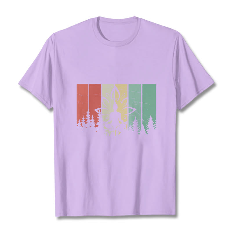 Buddha Stones Statua Buddy Medytująca W Pozycji Lotosu Wzór Cienia Bawełniana Koszulka T-shirt - Śliwka - 2XL - image 16