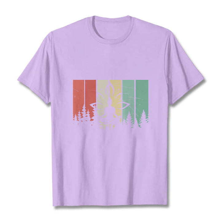 Buddha Stones Statua Buddy Medytująca W Pozycji Lotosu Wzór Cienia Bawełniana Koszulka T-shirt - Śliwka - 2XL - image 16