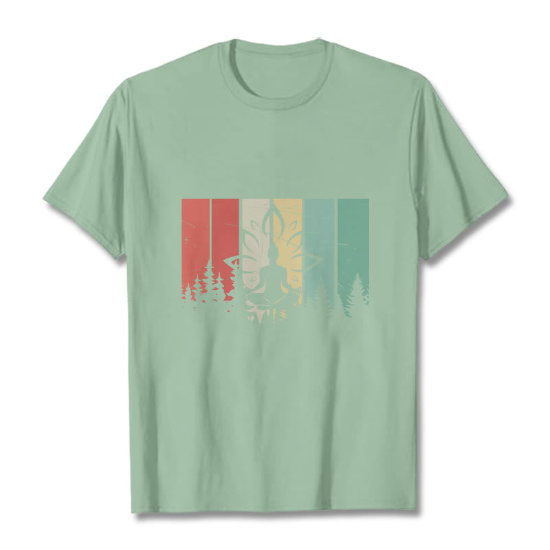 Buddha Stones Statua Buddy Medytująca W Pozycji Lotosu Wzór Cienia Bawełniana Koszulka T-shirt - PaleGreen - 2XL - image 14