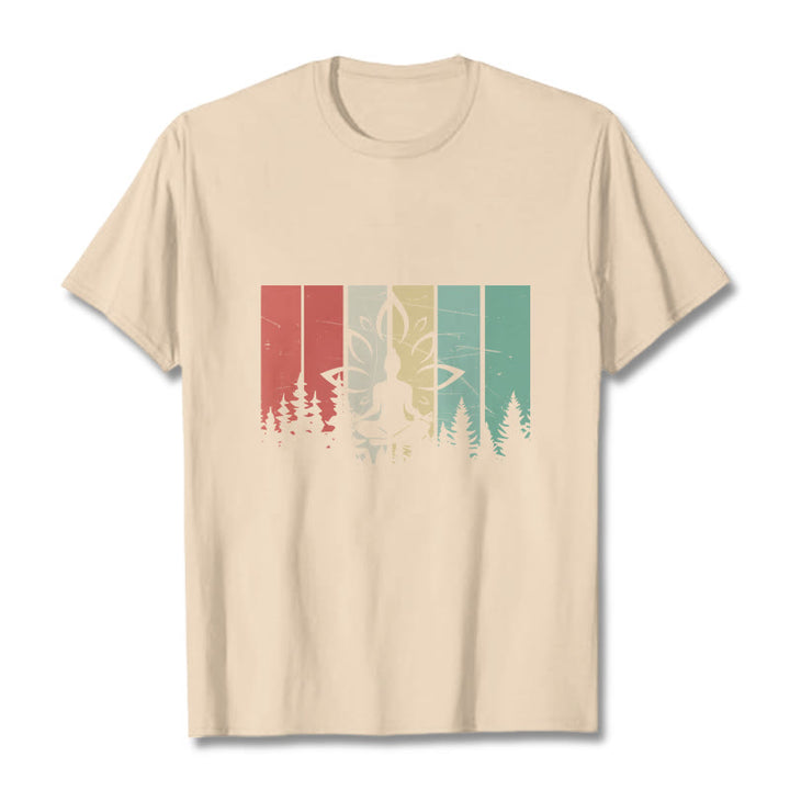 Buddha Stones Statua Buddy Medytująca W Pozycji Lotosu Wzór Cienia Bawełniana Koszulka T-shirt - For - 2XL - image 8
