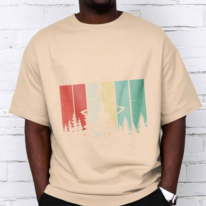 Buddha Stones Statua Buddy Medytująca W Pozycji Lotosu Wzór Cienia Bawełniana Koszulka T-shirt - image 9