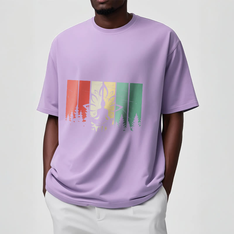 Buddha Stones Statua Buddy Medytująca W Pozycji Lotosu Wzór Cienia Bawełniana Koszulka T-shirt - image 17