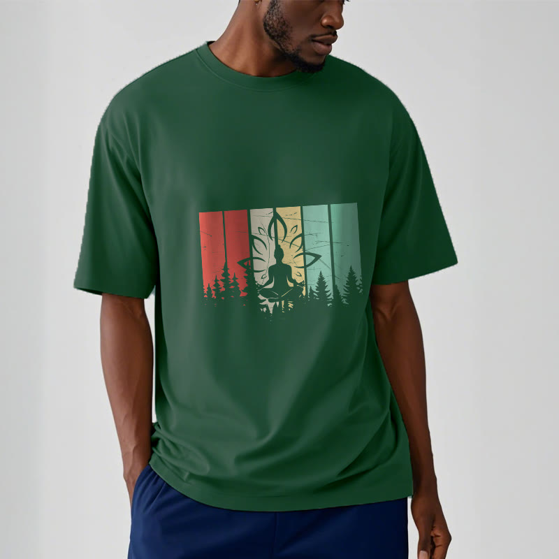 Buddha Stones Statua Buddy Medytująca W Pozycji Lotosu Wzór Cienia Bawełniana Koszulka T-shirt - image 11