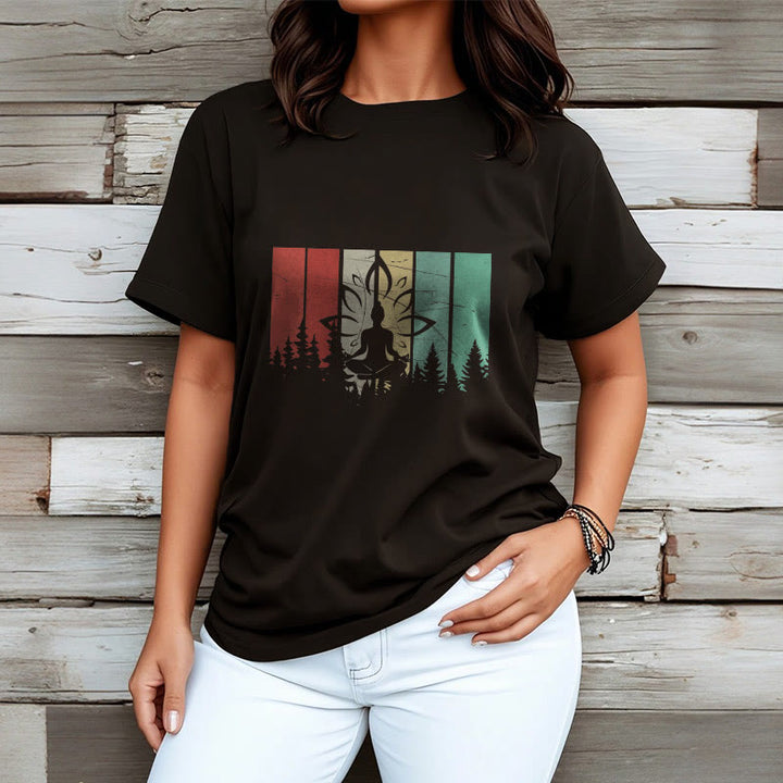 Buddha Stones Statua Buddy Medytująca W Pozycji Lotosu Wzór Cienia Bawełniana Koszulka T-shirt - image 2