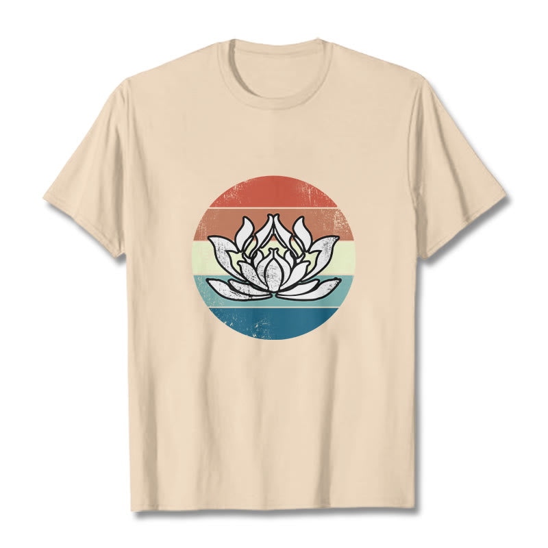 Koszulka z nadrukiem Buddha Stones Kwitnący Lotos Kolorowy Pasiasty Wzór Bawełniany T-shirt - For - 2XL - image 8