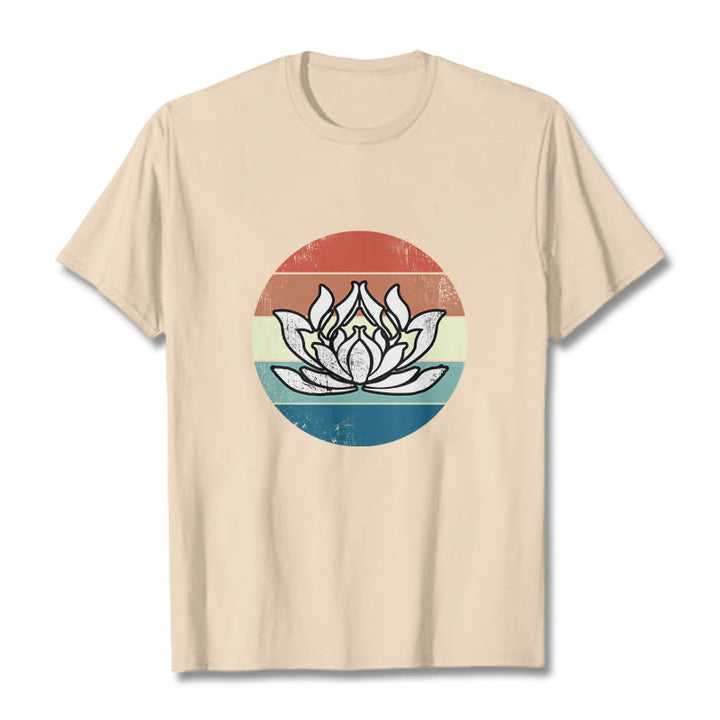 Koszulka z nadrukiem Buddha Stones Kwitnący Lotos Kolorowy Pasiasty Wzór Bawełniany T-shirt - For - 2XL - image 8