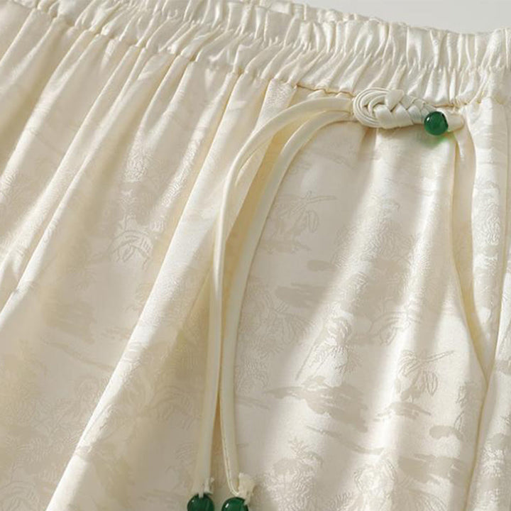 Spodnie damskie szerokie nogawki Buddha Stones Spring Casual Jacquard Solid Color Cotton Linen z kieszeniami