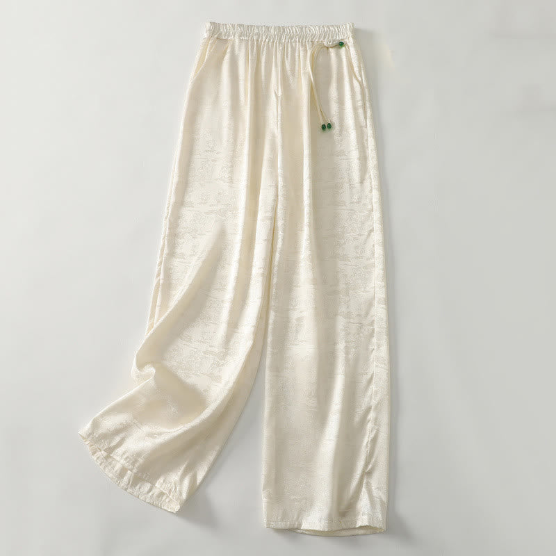 Spodnie damskie szerokie nogawki Buddha Stones Spring Casual Jacquard Solid Color Cotton Linen z kieszeniami - Jasnożółty - US8-10，UK/AU12-14，EU40-42 (2XL) - image 0