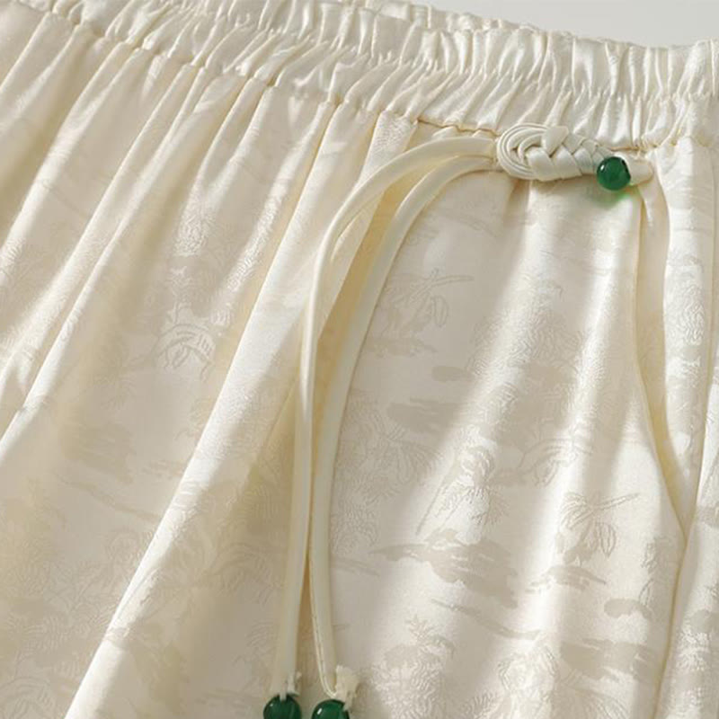 Spodnie damskie szerokie nogawki Buddha Stones Spring Casual Jacquard Solid Color Cotton Linen z kieszeniami - image 2