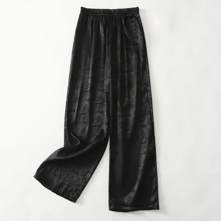 Spodnie damskie szerokie nogawki Buddha Stones Spring Casual Jacquard Solid Color Cotton Linen z kieszeniami
