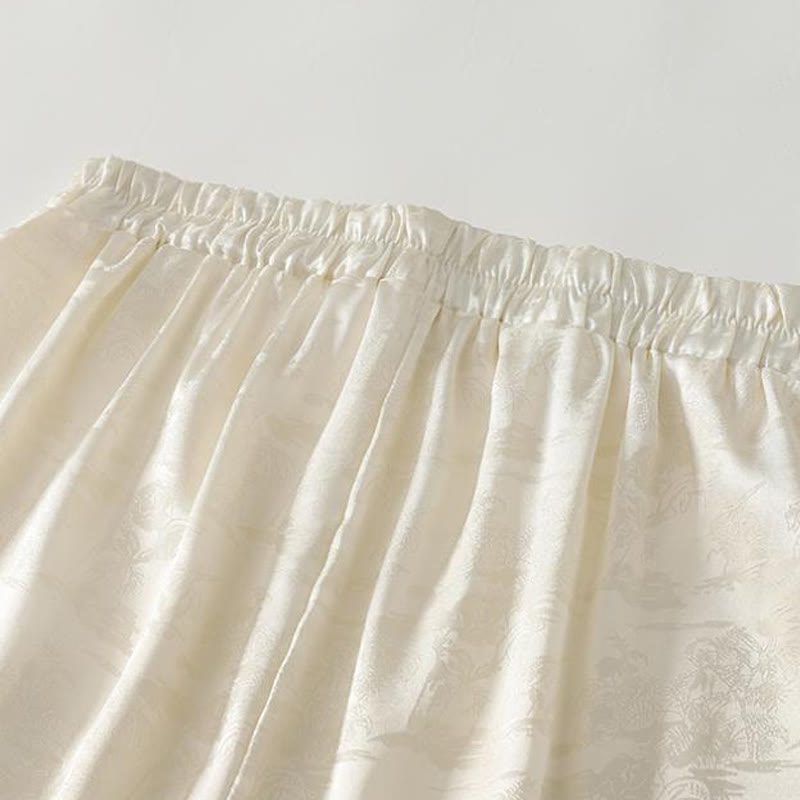 Spodnie damskie szerokie nogawki Buddha Stones Spring Casual Jacquard Solid Color Cotton Linen z kieszeniami - image 4