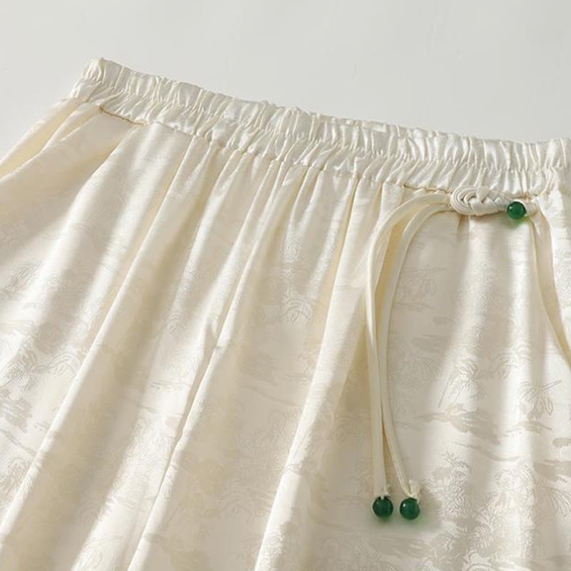 Spodnie damskie szerokie nogawki Buddha Stones Spring Casual Jacquard Solid Color Cotton Linen z kieszeniami - image 3