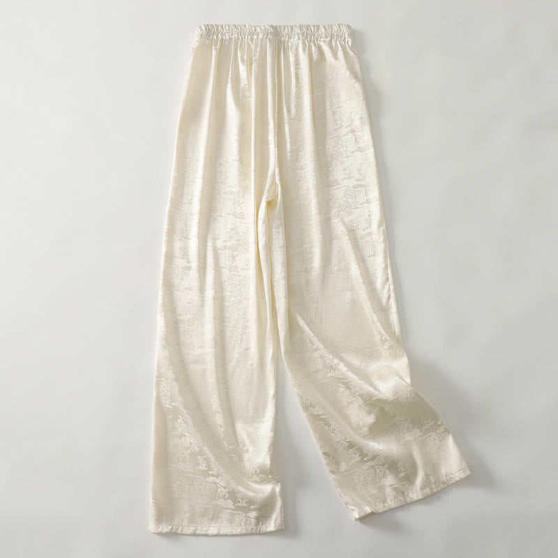 Spodnie damskie szerokie nogawki Buddha Stones Spring Casual Jacquard Solid Color Cotton Linen z kieszeniami - image 1