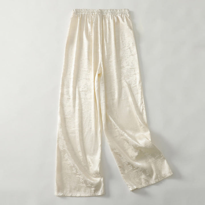 Spodnie damskie szerokie nogawki Buddha Stones Spring Casual Jacquard Solid Color Cotton Linen z kieszeniami - image 1