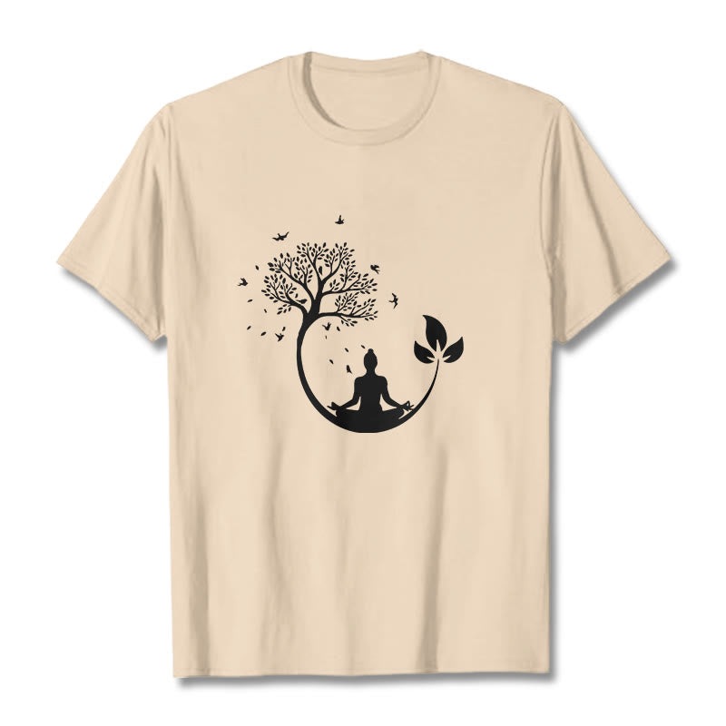Buddha Stones Budda Medytujący W Drzewie Wzór Bawełniana Koszulka T-shirt - For - 2XL - image 8