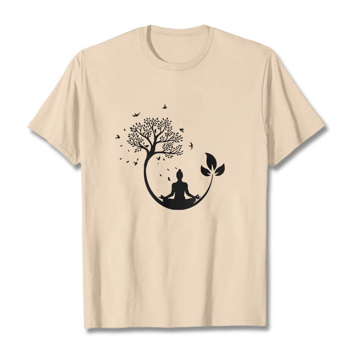 Buddha Stones Budda Medytujący W Drzewie Wzór Bawełniana Koszulka T-shirt - For - 2XL - image 8