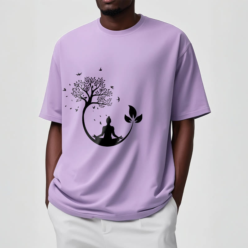 Buddha Stones Budda Medytujący W Drzewie Wzór Bawełniana Koszulka T-shirt - image 17