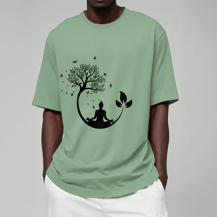 Buddha Stones Budda Medytujący W Drzewie Wzór Bawełniana Koszulka T-shirt - image 15
