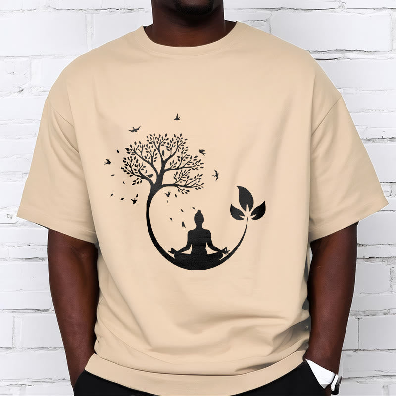 Buddha Stones Budda Medytujący W Drzewie Wzór Bawełniana Koszulka T-shirt - image 9