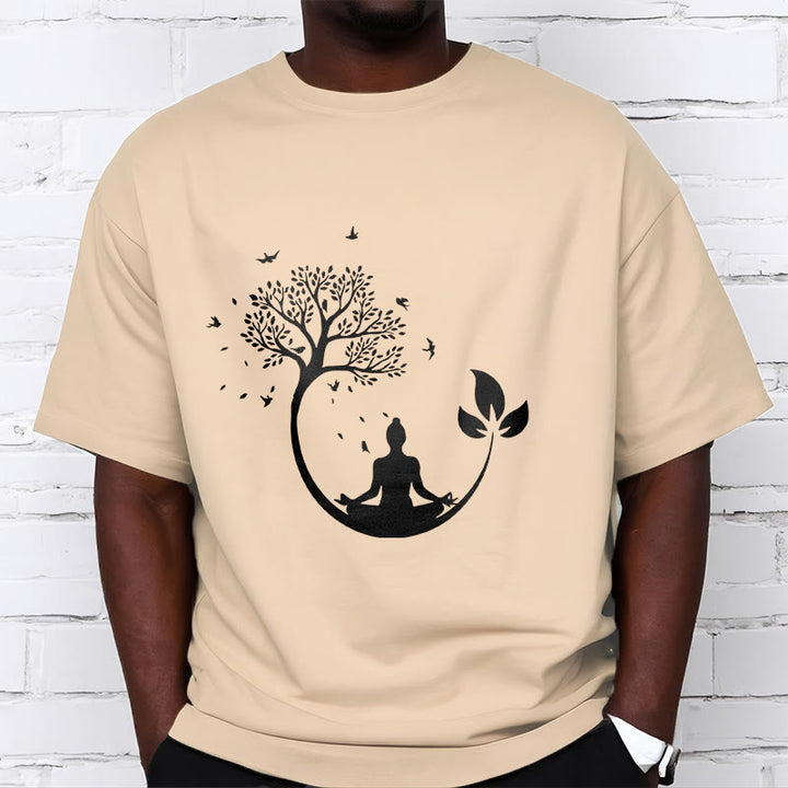 Buddha Stones Budda Medytujący W Drzewie Wzór Bawełniana Koszulka T-shirt - image 9