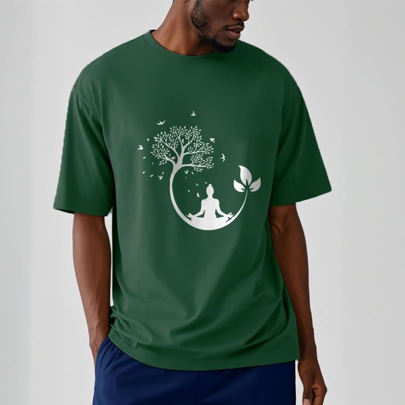 Buddha Stones Budda Medytujący W Drzewie Wzór Bawełniana Koszulka T-shirt - image 12