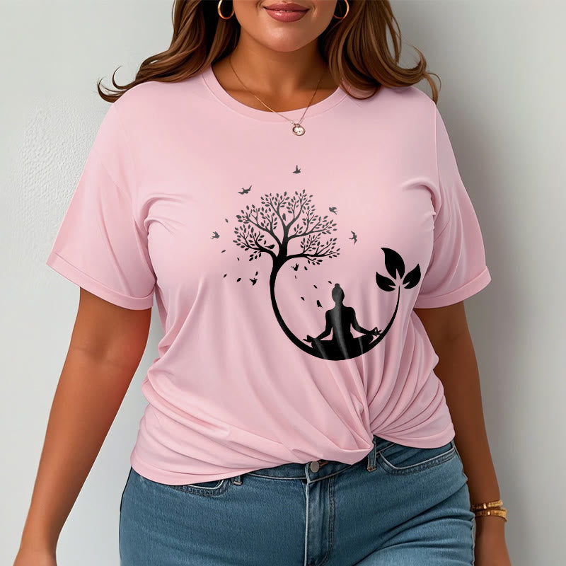 Buddha Stones Budda Medytujący W Drzewie Wzór Bawełniana Koszulka T-shirt - image 13