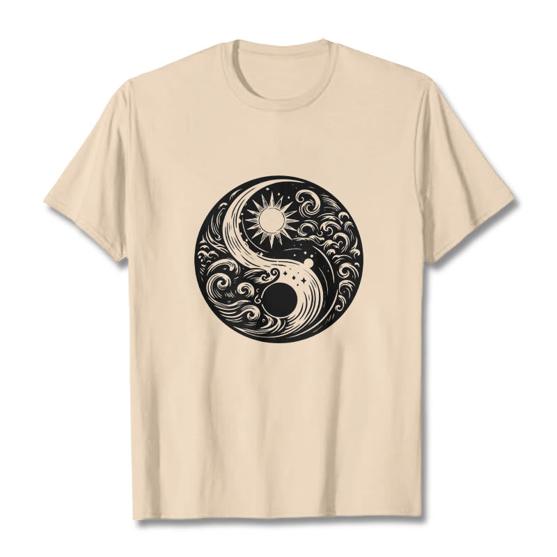 Buddha Stones Słońce Księżyc Fale Yin Yang Wzór Bawełna Koszulka T-shirt - For - 2XL - image 8