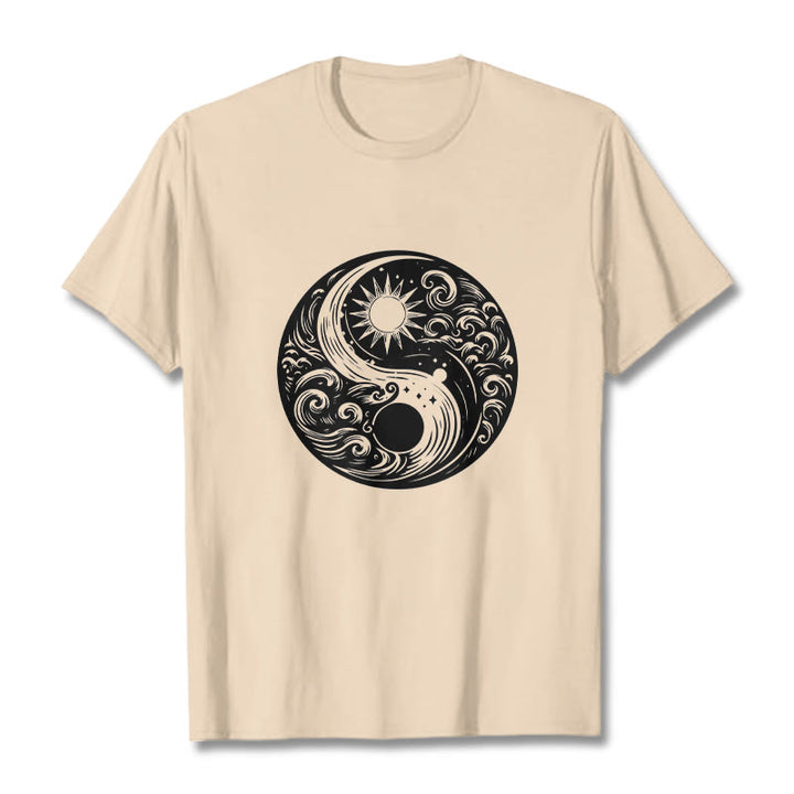 Buddha Stones Słońce Księżyc Fale Yin Yang Wzór Bawełna Koszulka T-shirt - For - 2XL - image 8