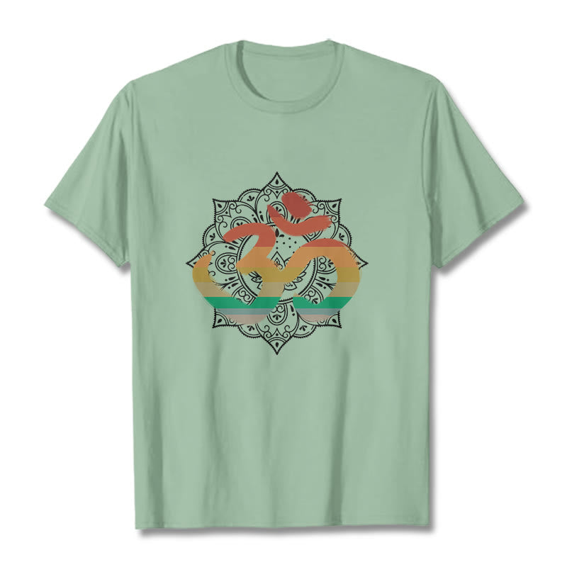 Buddha Stones Gradient-kolorowy Om Sanskryt Mandala Tło Wzór Bawełniana Koszulka T-shirt - PaleGreen - 2XL - image 15