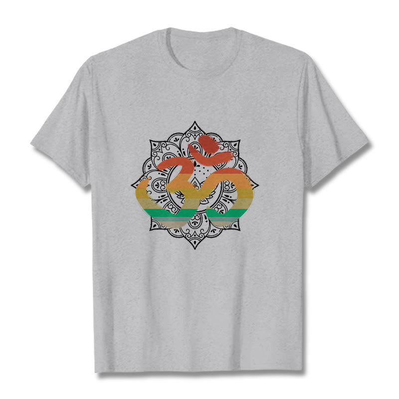 Buddha Stones Gradient-kolorowy Om Sanskryt Mandala Tło Wzór Bawełniana Koszulka T-shirt - Jasnoszary - 2XL - image 19