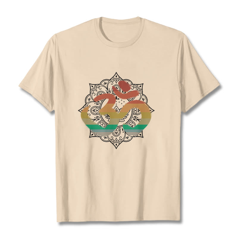Buddha Stones Gradient-kolorowy Om Sanskryt Mandala Tło Wzór Bawełniana Koszulka T-shirt - For - 2XL - image 10
