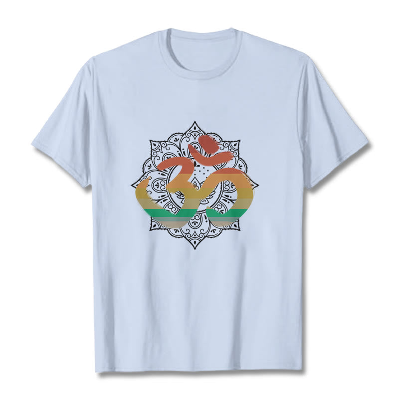Buddha Stones Gradient-kolorowy Om Sanskryt Mandala Tło Wzór Bawełniana Koszulka T-shirt - Jasnoniebieski - 2XL - image 19