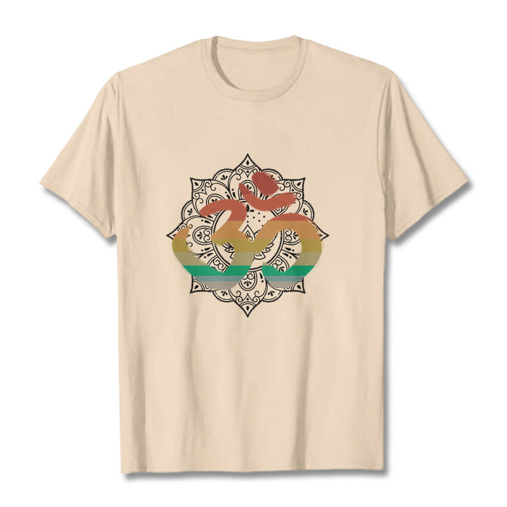 Buddha Stones Gradient-kolorowy Om Sanskryt Mandala Tło Wzór Bawełniana Koszulka T-shirt - For - 2XL - image 11