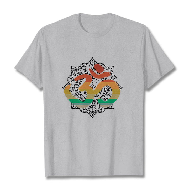 Buddha Stones Gradient-kolorowy Om Sanskryt Mandala Tło Wzór Bawełniana Koszulka T-shirt - Jasnoszary - 2XL - image 20