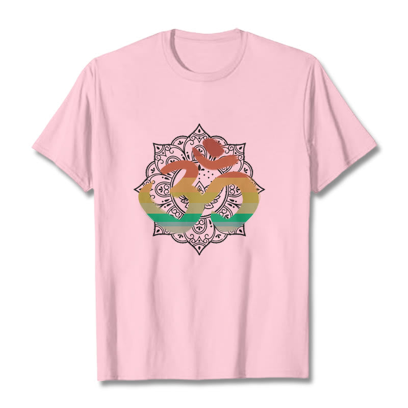 Buddha Stones Gradient-kolorowy Om Sanskryt Mandala Tło Wzór Bawełniana Koszulka T-shirt - Jasnoróżowy - 2XL - image 12