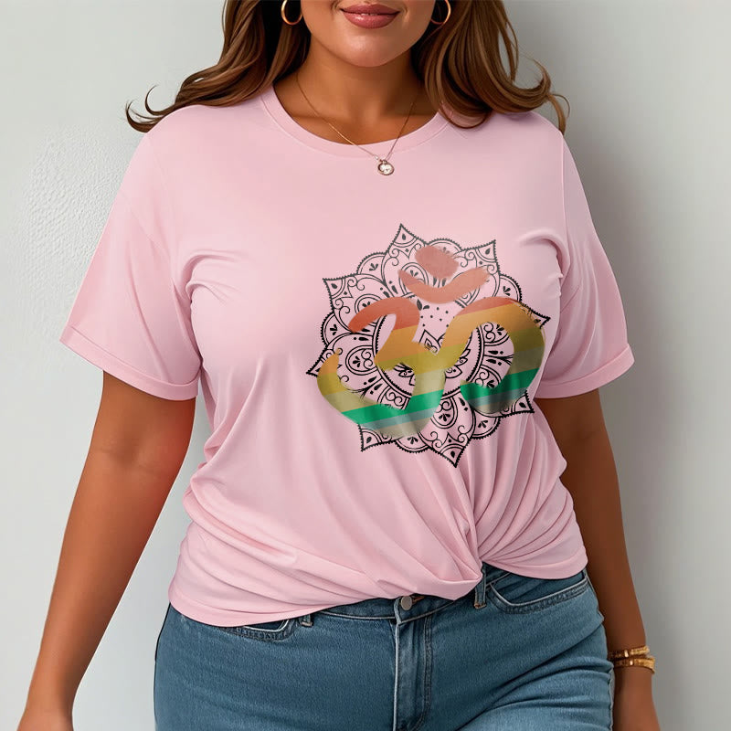 Buddha Stones Gradient-kolorowy Om Sanskryt Mandala Tło Wzór Bawełniana Koszulka T-shirt - image 13