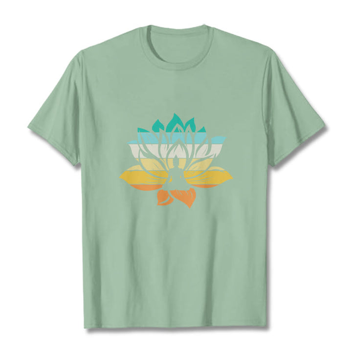 Buddha Stones Gradient-kolorowy kwiat lotosu Budda Medytacja Bawełniana koszulka T-shirt - PaleGreen - 2XL - image 14